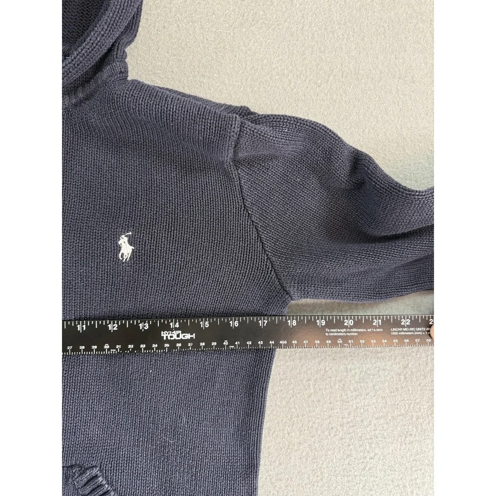 Ralph Lauren Sweater Kids L Gray Full Zip Hooded Knit Cotton Logo Pockets